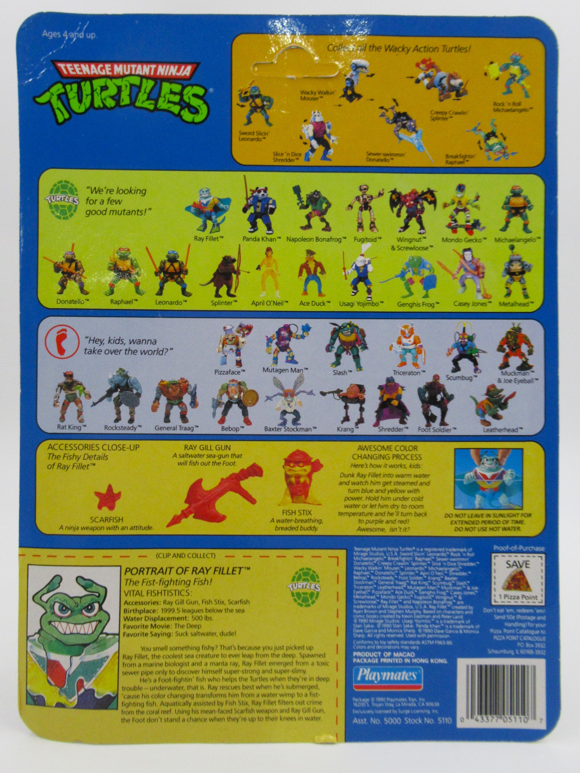 Teenage Mutant Ninja Turtles Ray Fillet (Red V Emblem) 4.5" Figure TMNTs - Playmates (1990)